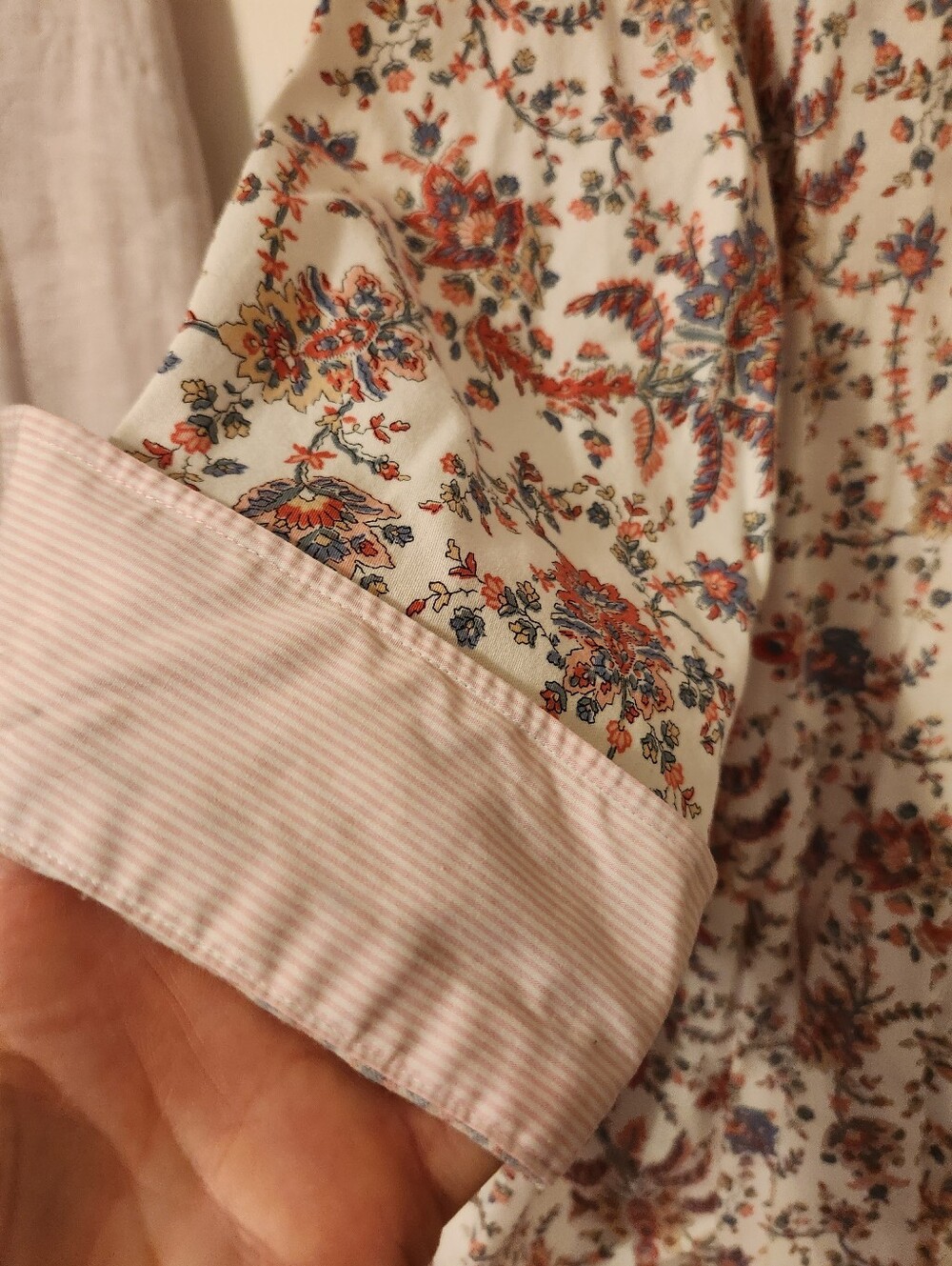 Chaps Cream Floral Button-Up Shirt with Rust & Blue Print, sz 1x - Picture 3 of 4